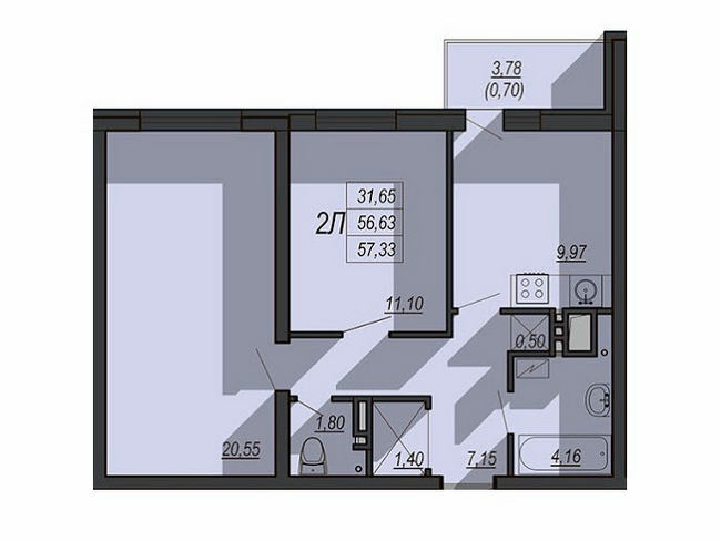 Продам 2 комнатную квартиру с функциональной планировкой ID 23972 (Фото 4)
