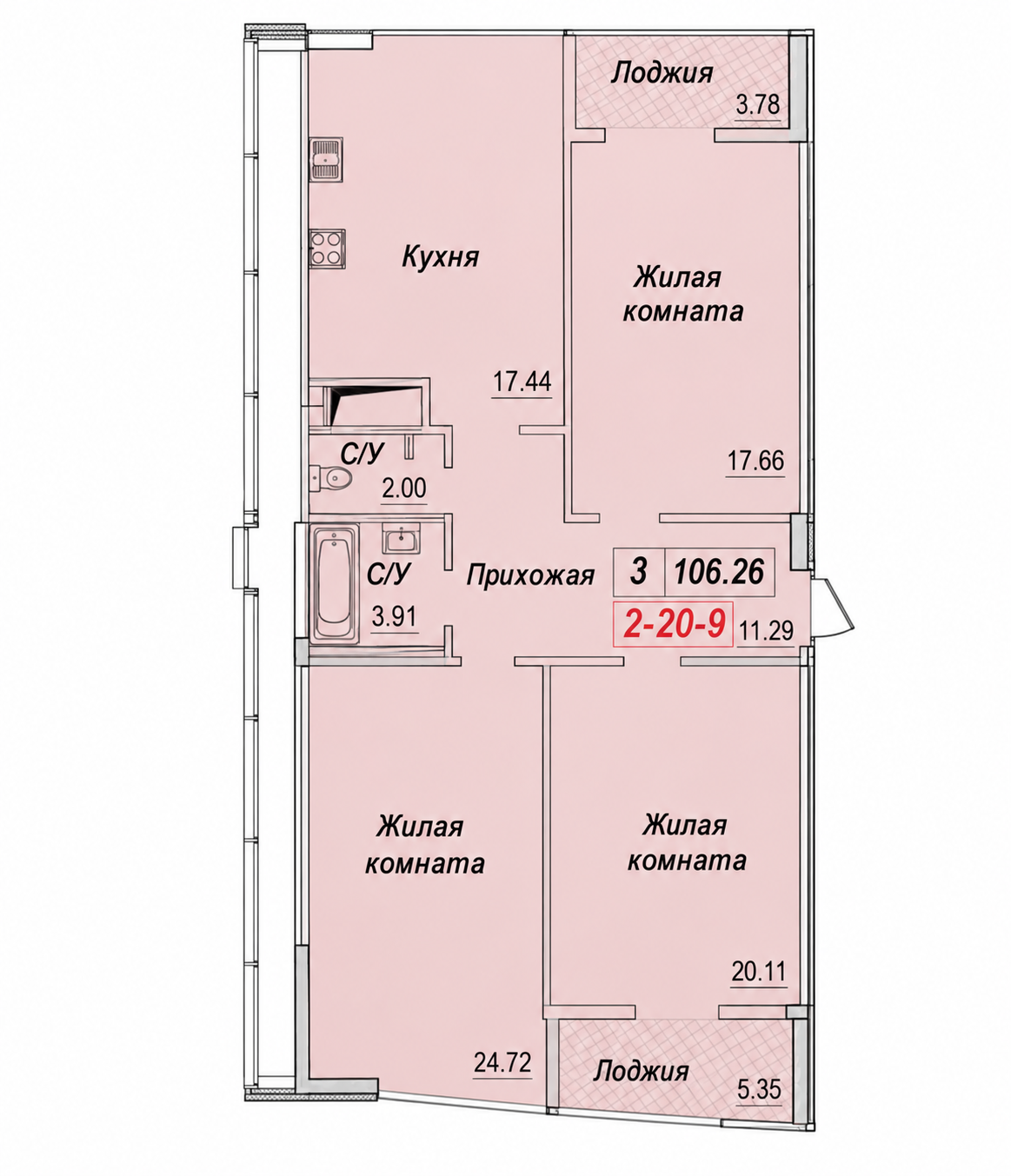 3-комнатная квартира 104 м2 с видом на море в ЖК "32 Жемчужина" ID 54466 (Фото 12)